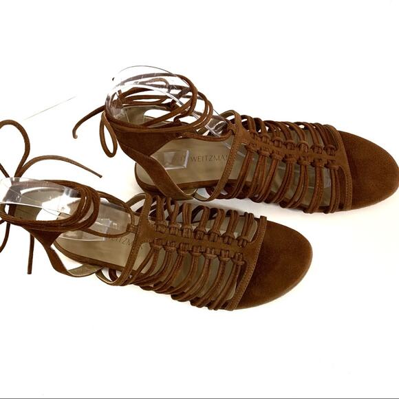 Stuart Weitzman Knotagain Ankle Wrap Flat Suede Sandal Size 8 - Picture 4 of 14